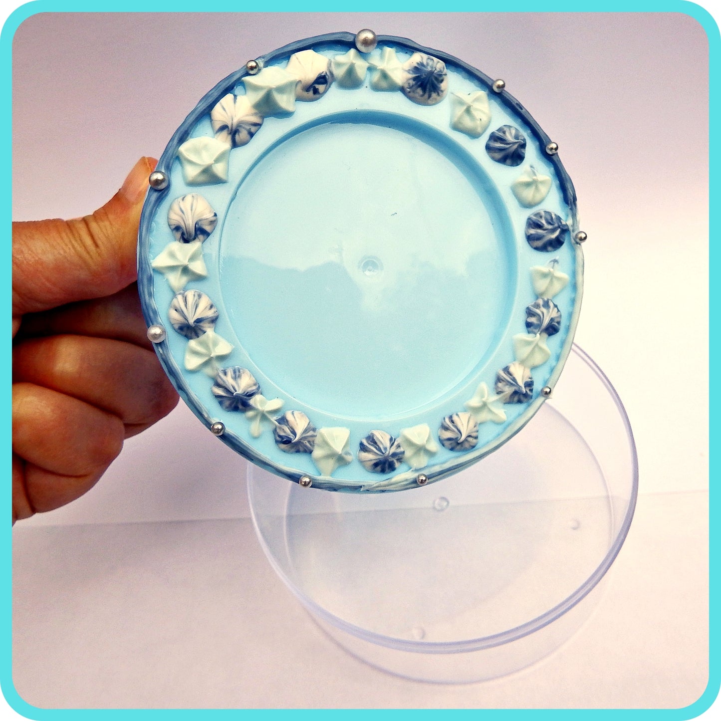 Boites à bijoux, décoration artisanale en colle-crème, pièce unique, bleue