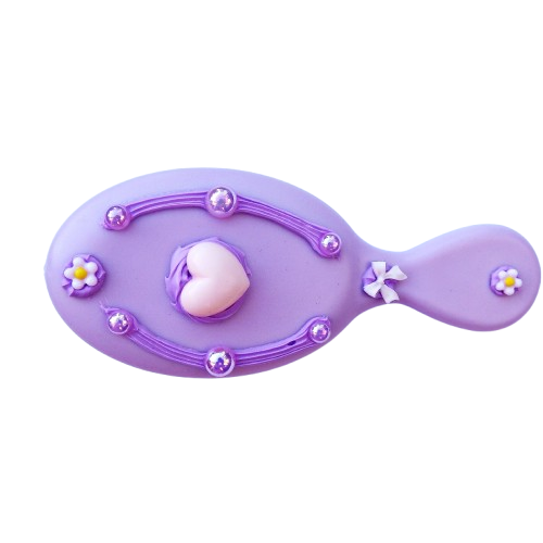 Ensemble brosse, peigne et miroir décoration artisanale en colle-crème, mauve