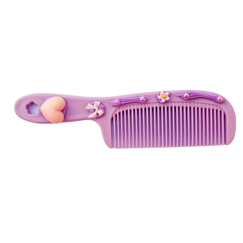 Ensemble brosse, peigne et miroir décoration artisanale en colle-crème, mauve