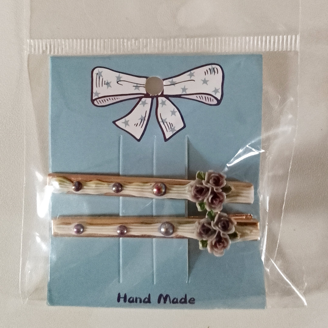 Pinces à cheveux dorées, décorations artisanales en colle-crème ou résine, plusieurs modèles