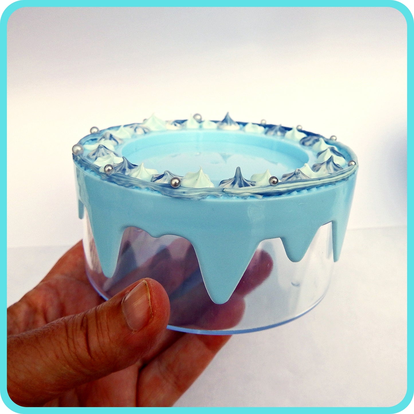 Boites à bijoux, décoration artisanale en colle-crème, pièce unique, bleue