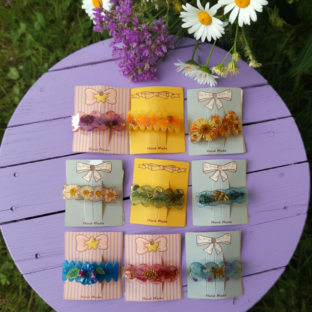 Barrettes artisanales 6 cm - plusieurs modèle disponibles, colle-crème ou résine