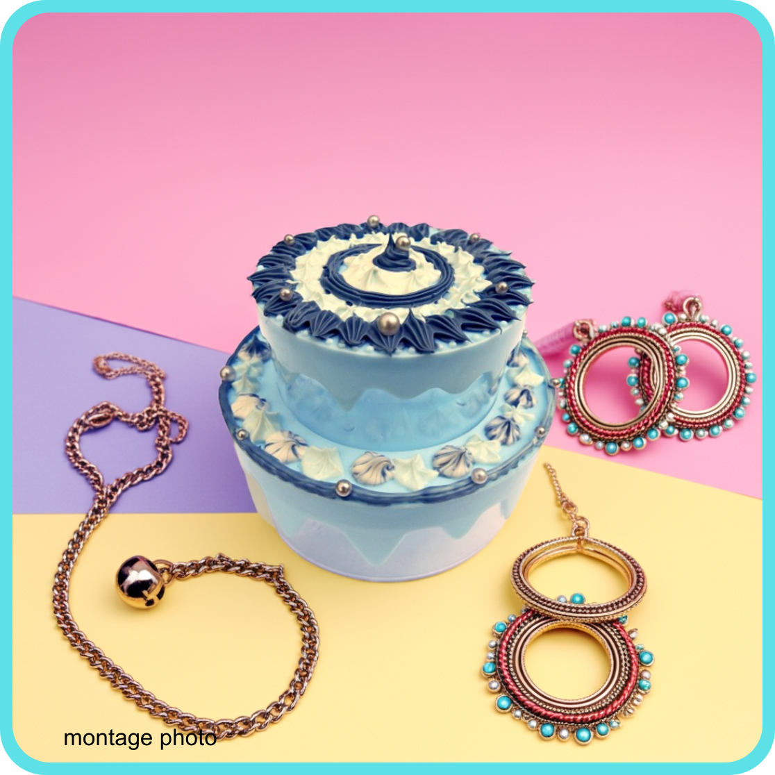 Boites à bijoux, décoration artisanale en colle-crème, pièce unique, bleue