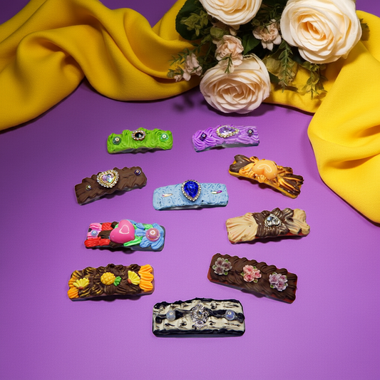 Pinces clic clac rectangle artisanales  5,5 cm, plusieurs modèles disponibles